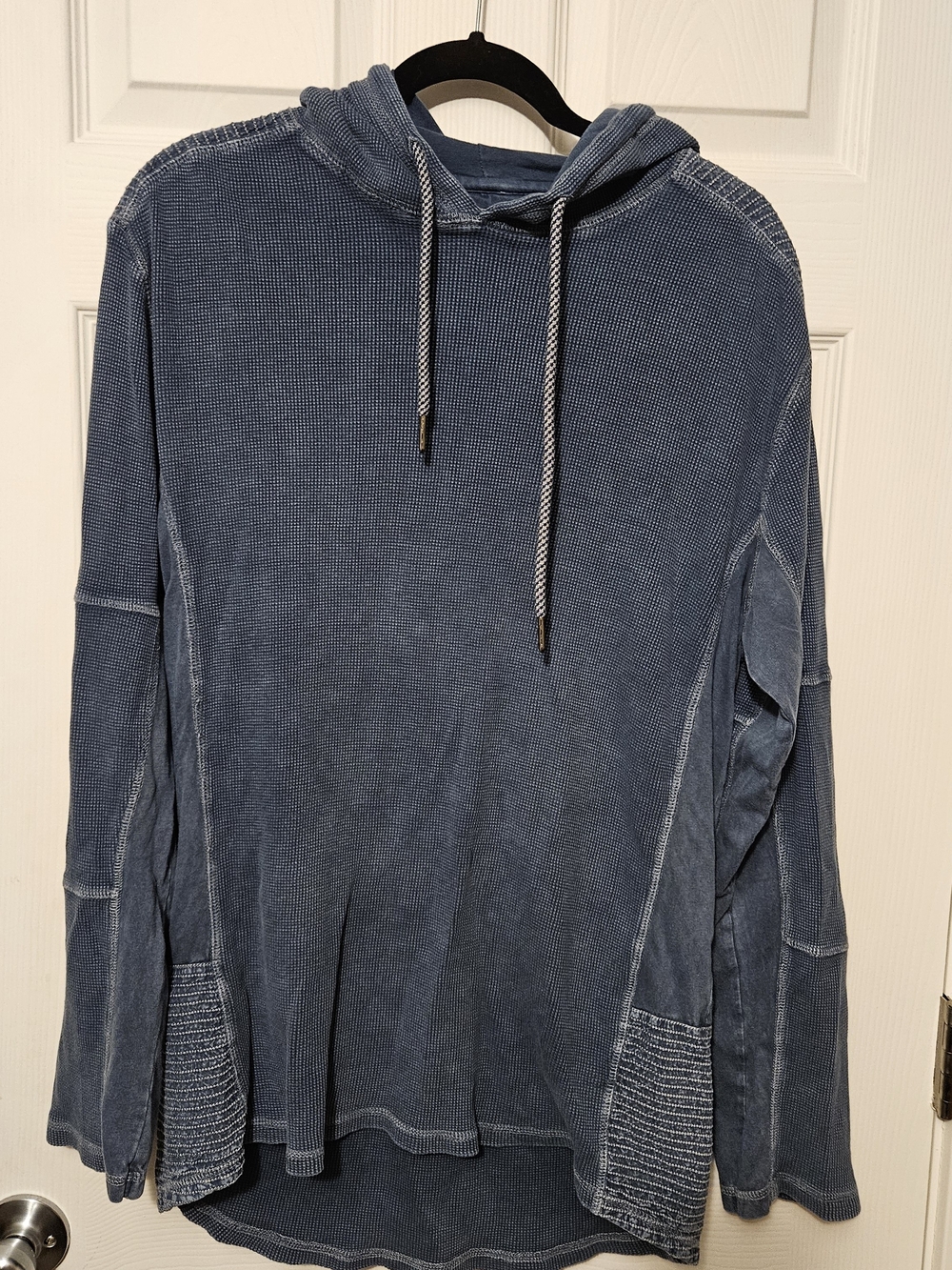 Buckle Black Men's Washed Waffle Knit Hooded Pullover in Denim Blue Athleisure